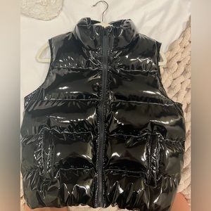 Black shiny puffer vest